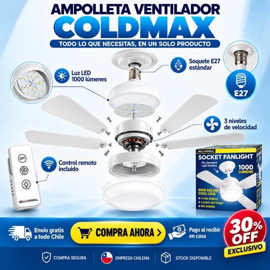 ColdMax 🌬️ Ampolleta (e27) + Ventilador ☀️ Preparate para el Calor 🥵