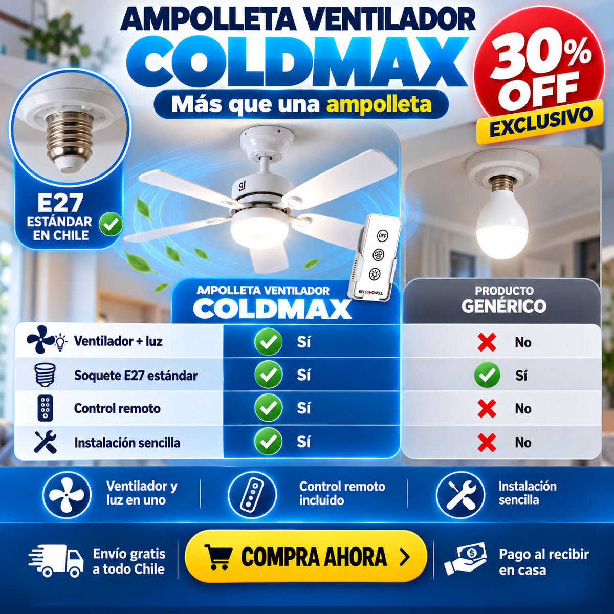 ColdMax 🌬️ Ampolleta (e27) + Ventilador ☀️ Preparate para el Calor 🥵