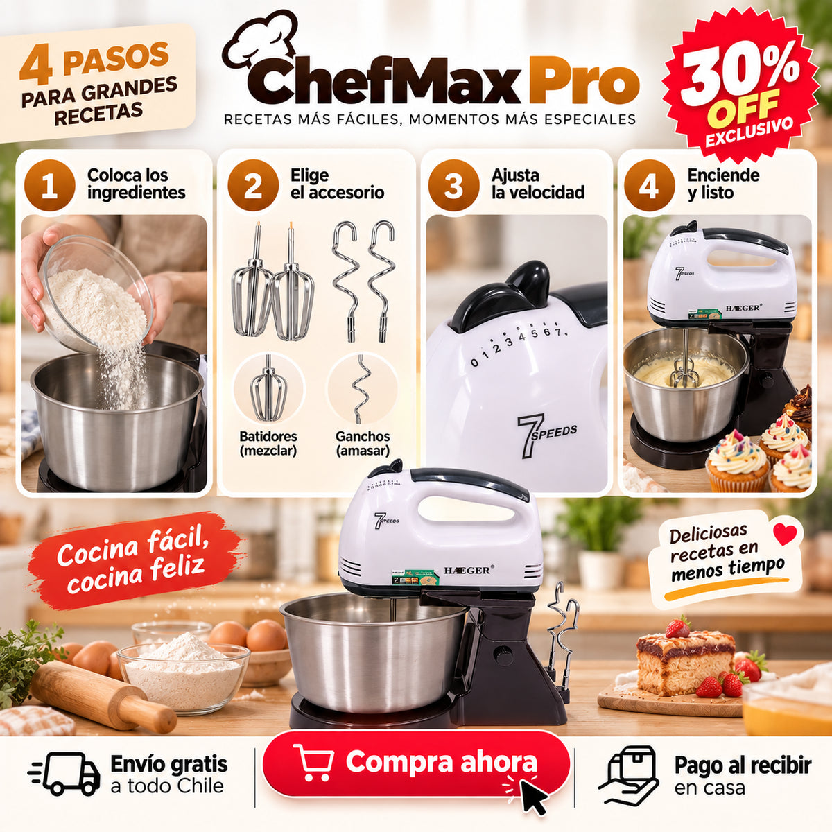 🧑‍🍳 ChefMax Pro -  Batidora de Pedestal 🎁 AFILADOR DE CUCHILLO GRATIS 🎁
