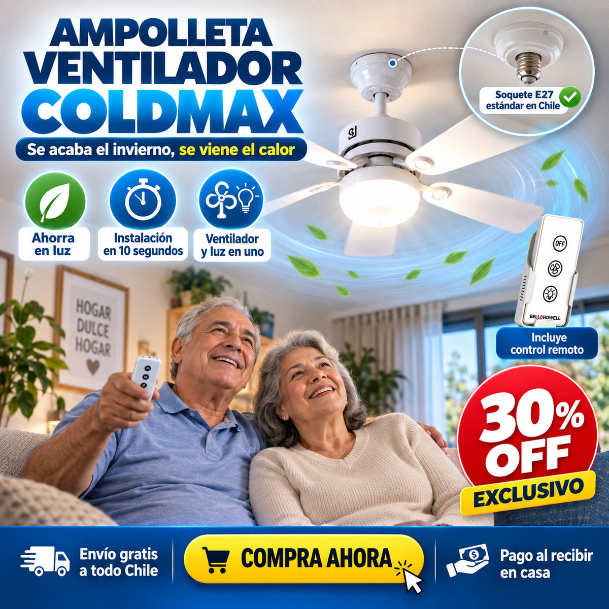 ColdMax 🌬️ Ampolleta (e27) + Ventilador ☀️ Preparate para el Calor 🥵