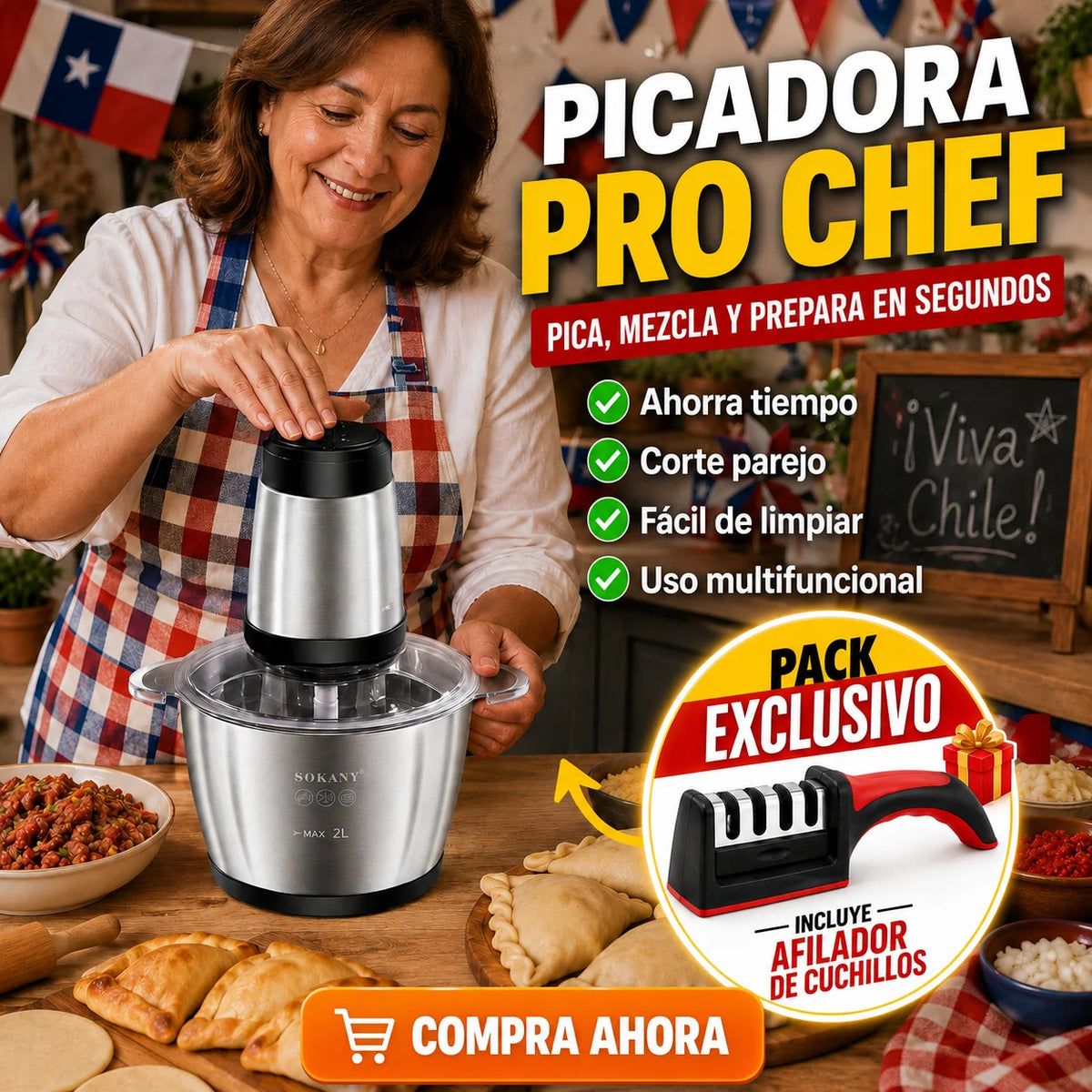 ProChef ® – Picadora y Procesador de Alimentos + AFILADOR DE CUCHILLOS GRATIS 🎁