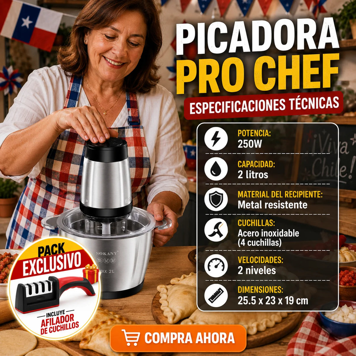 ProChef ® – Picadora y Procesador de Alimentos + AFILADOR DE CUCHILLOS GRATIS 🎁