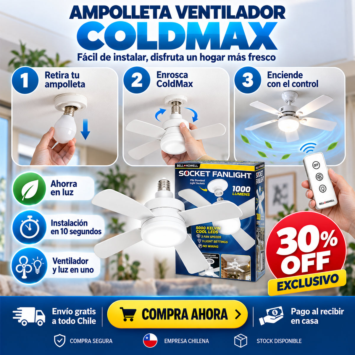 ColdMax 🌬️ Ampolleta (e27) + Ventilador ☀️ Preparate para el Calor 🥵