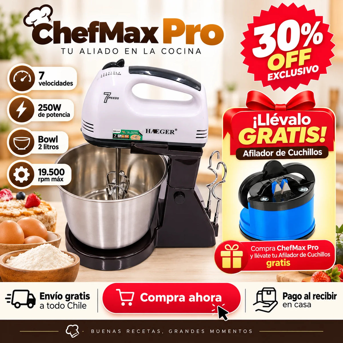 🧑‍🍳 ChefMax Pro -  Batidora de Pedestal 🎁 AFILADOR DE CUCHILLO GRATIS 🎁