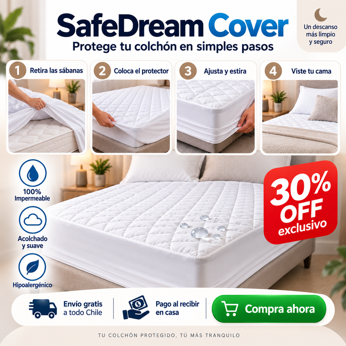 SafeDream Cover ✨ CUBRE COLCHON 100% IMPERMEABLE